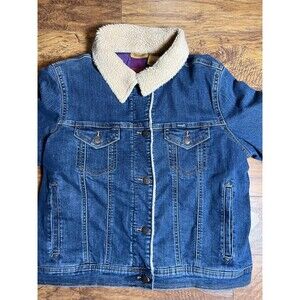 Wrangler Women's Flannel Lined Sherpa Trim Denim Barn/Trucker Jacket size Large